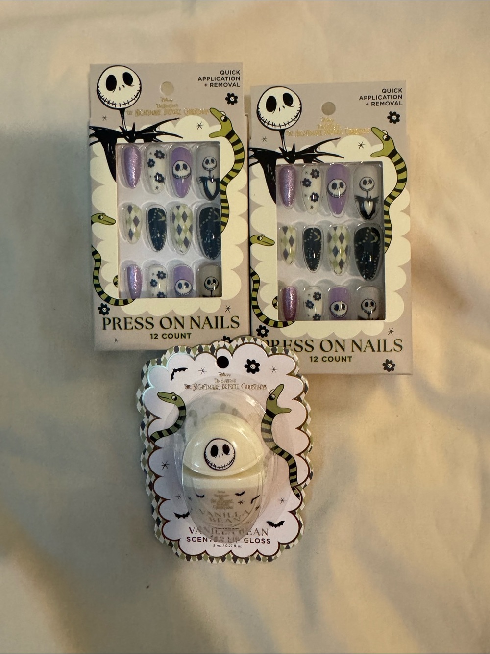 Disney Nightmare Before Christmas press on nails and lip gloss bundle New Gift